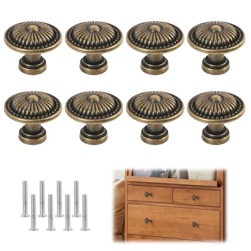 Manija de muebles antiguos, 8 piezas de botones de muebles de 26 mm con tornillos, botón de mueble vintage de aleación de zinc, mango de muebles retro de bronce para cajones, armarios, cocina, cuarto