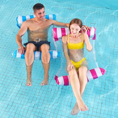 BIUTTIF Pool Float Chair 2 Pack Pool Floats for Adults, 4-in-1 Multi-Purpose Pool Floaties Toys Swimming Pool Floats (Red&Blue)