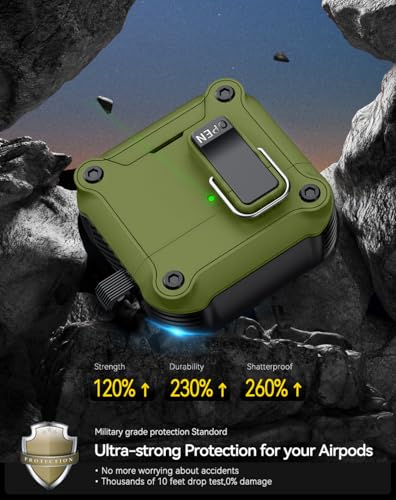 Image of Pohgelan for AirPods 4 Case with Safety Lock-Dark Green | Magnetic Automatic Lock with Cleaning Kit&Keychain,Compatible with Magsafe