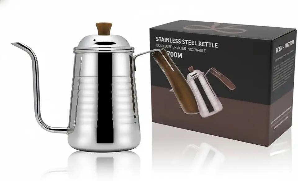 Chaleira Inox Longo Bico Fino de Ganso Com Alça(Prateado Brilho,700ML)