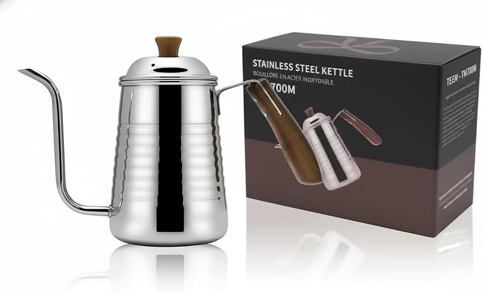 Chaleira Inox Longo Bico Fino de Ganso Com Alça(Prateado Brilho,700ML)