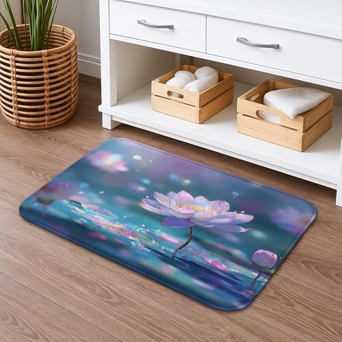 Tappetino da bagno con fiori di ninfea ad asciugatura rapida, elegante tappeto da doccia assorbente, antiscivolo, decorativo, in flanella, lavabile, 40,6 x 61 cm
