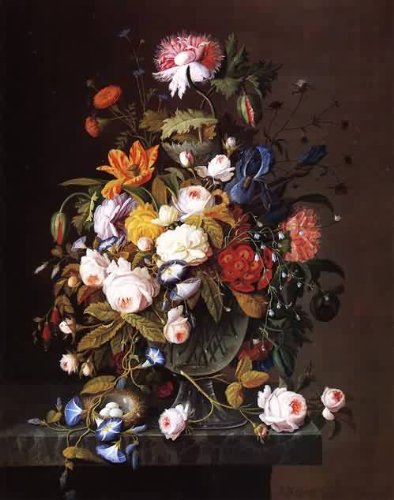 Peinture à l'huile Floral Still Life with Bird's Nest Severin Roesen tableau
