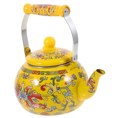 Holibanna Caldera de esmalte cafeteras bote cafe cafetera jarra cafeteta teapot Hervidor de agua tetera de esmalte retro vistoso ollas induccion moringa espesar tetera cafetera gruesa Yellow