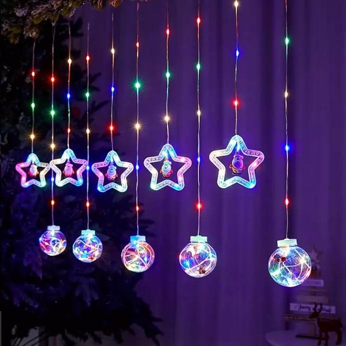 Image of V.E.S.P.A Decorative LED Lights - Featuring 5 Balls and 5 Stars with 10 Hanging Lights and 8 Modes, Ideal for Diwali and Indoor Celebrations (Multi Color)
