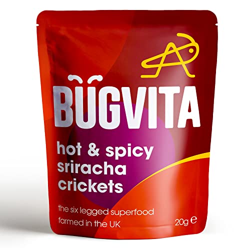 Hot and Spicy Sriracha Crickets | 20g | Farmed in the UK | Six-legged Superfood | Edible insects for human consumption