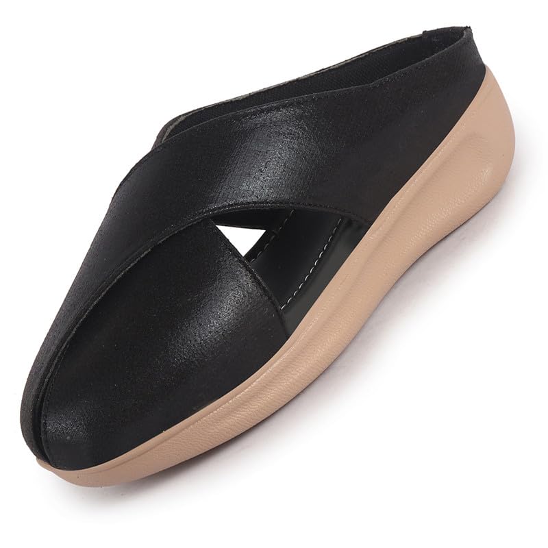 Image of FAUSTO Women Criss Cross Strap Design Perforated Slip On Shoes | Back Open Casual Shoes for Office, Outdoor, Party
