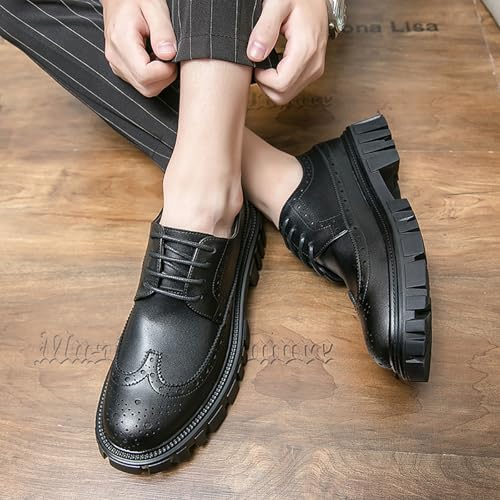 Men's Leather Platform Oxfords Wingtip Chunky Loafers Slip-Resistant Formal Work Casual Dress Shoes4