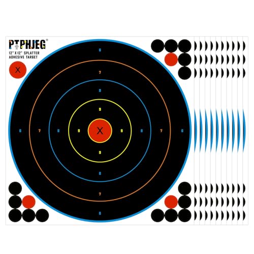 PTPHJEG 10 Pack Bulls-Eye Milticolor Splatter Targets Practice Shooting for Indoor and Outdoor Usefor Packet Ranges Bulk for Hunting Silhouette with Red Bullseye 21 Target Points (12x12 inches)