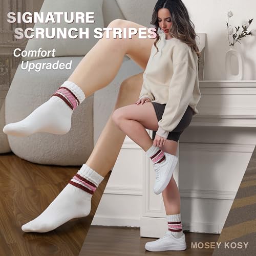 Image of Slouch Cotton Socks, Scrunch Thin Fashion Colorful Soft Breathable Crew Calf for Women and Men, 4 Pairs
