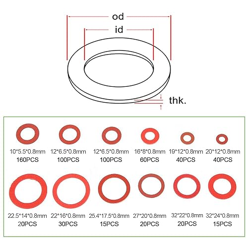 Jadeshay Fibre Washer,600 Pcs Fibre Washers Assorted Kit Red Steel Paper Insulation Washer Assorted Set including a Storage Box 12 Sizes Included for Electrical Equipment and Industrial Manufacturing - Image 3
