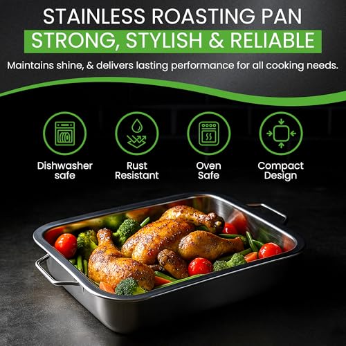 Stainless Steel Roasting Pan with Raised Bottom – 25cm Durable Roaster & Baking Tray, Oven Safe, Reinforced Rim, Even Heat Distribution, Perfect for Meats & Vegetables, Dishwasher Safe - Image 5