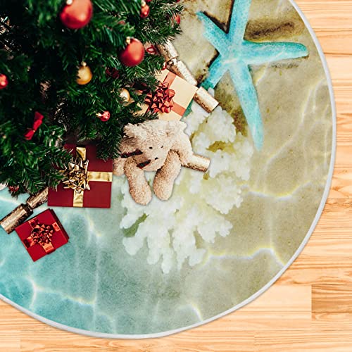 Summer Seashell Christmas Tree Skirt 36 Inch Beach Starfish Coral Xmas Tree Skirts Tree Mat Xmas Decorations Tree Skirt Pad For Holiday Party Home Indoor Outdoor Ornaments #TOP4