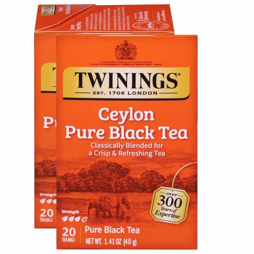 Twinings Ceylon Pure Black Tea Individually Wrapped Bags, 20 Count (Pack of 2), formerly Ceylon Orange Pekoe, Crisp, Refreshing, Caffeinated, Enjoy Hot or Iced, 20 Teabags