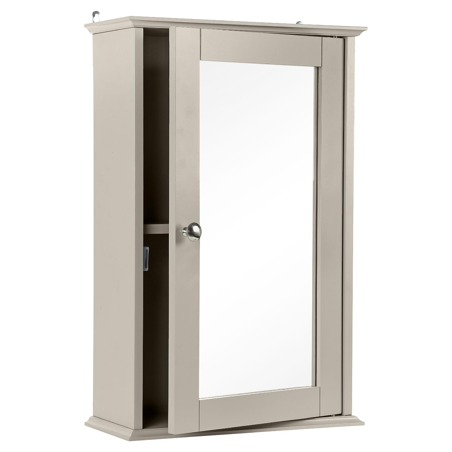 Taylor & Brown Single Door Mirrored Bathroom Cabinet Storage Cupboard Organiser Wall Mounted Mirror Cabinet with Adjustable Shelf, 34cm x 15cm x 53cm (Stone Grey)
