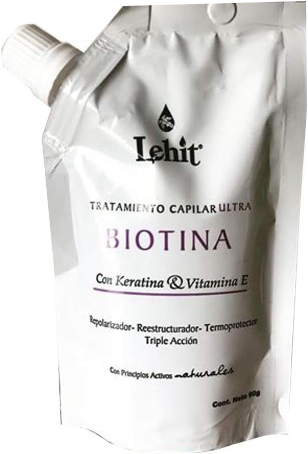 LehitUltra Hair Treatment Biotina with Keratin & Vitamin E | Tratamiento Capilar Ultra Con Queratina y Vitamina E 3.1oz-90gr