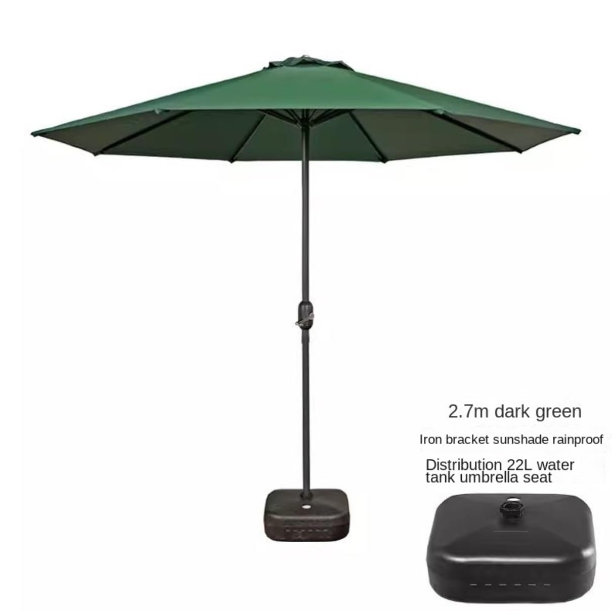 XYNSNDB Parasol Parasol ogrodowy Parasol targowy Parasol ogrodowy 8,8 stopy z podstawą z wtryskiem wody 22 l Korba do parasola tarasowego 8 żeber Parasol plażowy do ogrodu na podwórku Parasol