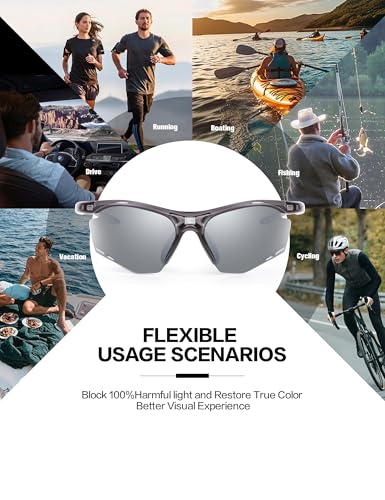 Image of BIRCEN Mens Polarized Sunglasses for Sports: TR90 Lightweight Sun Glasses Wrap Around Shades for Fishing Driving Cycling