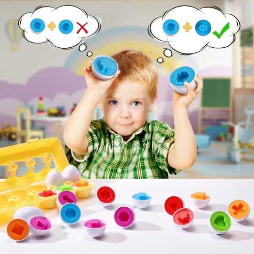 Matching-Eggs-12-pcs-Set-Easter-Eggs-Educational-Color-Shape-Recognition-Sortere-Skills-Study-Toys-Montessori-Toys-STEM-Educational-Toy-Gift-for-Toddler-1-2-3-Year-Old