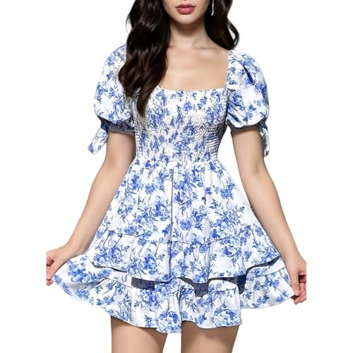 Image of Women's Elegant Floral Dress Coll. (All-Seasons) - Sleeveless /Short /Midi, V-Neck Ruffle, Fashion Casual Party Dresses