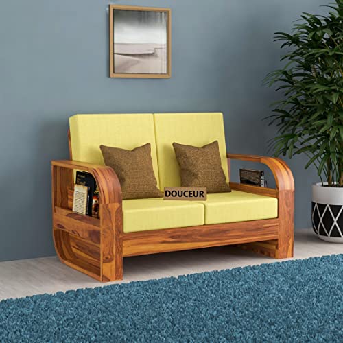 Image of Douceur Furnitures Solid Sheesham Wood 2 Seater Sofas | Two Seater Sofa for Living Room, Cafe, Office | (Design-3)