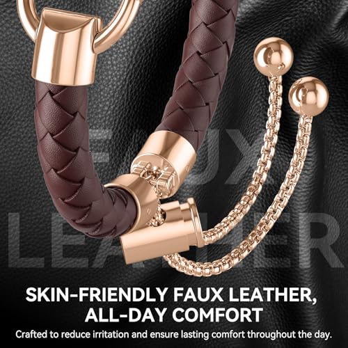 Image of Leather and Metal Band Compatible with Apple Watch Bands for Women,Adjustable Designer Cute Stylish Strap for iWatch Series11 /10 /9 /8 /7 /6 /5 /4 /3 /2 /1 /SE /Ultra