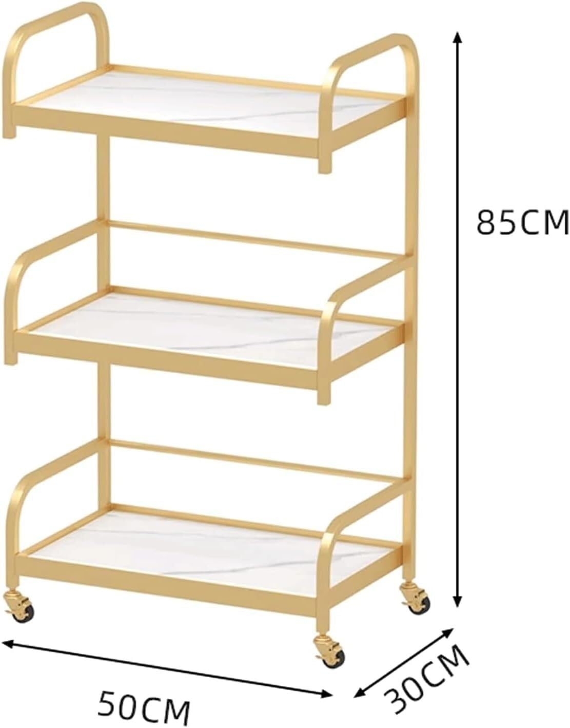 Mobiler Friseur-Arbeitsplatz, Salonwagen, Rollwagen for den Salon aus Metall, 3-stufiger Salonwagen, Ablagefächer, Rollwagen mit Rollen for den Aufbewahrungswagen for die Schönheit(Gold)