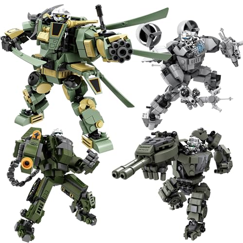 Loyratche Transforming Mech Robot Building Blocks Set, 4 Kinds of Destroy Warrior City Mecha Action Figure with Weapons, Cool Creative Robots Toys...