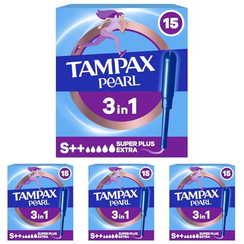 Tampax Pearl Super Extra Plus Tampones Con Aplicador, 15 Unidades (Paquete de 4)
