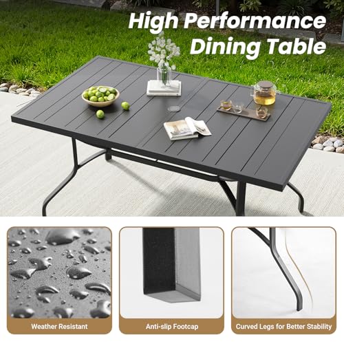 Image of Soohow Patio Dining Set for 6, 7-Piece Outdoor Dining Table and Chairs Set, 6 x Swivel Outdoor Chairs with Paded Textilene and 60 inchx35 inch Patio Table with 1.57 inch Umbrella Hole for Poolside, Backyard