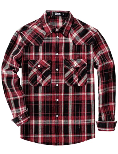 JOGAL Mens Western Pearl Snap Shirts Plaid Lightweight Flannel Shirt Long Sleeve Work Shirts for Men - Main Image