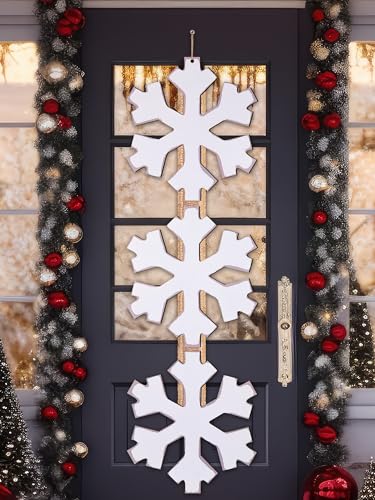 RattanView Christmas Snowflake Hanging Door Sign Rustic White Snowflake Wooden