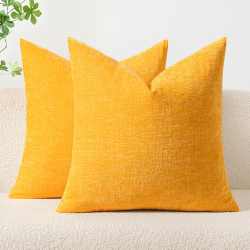 Image of MIULEE Pack of 2 Couch Throw Pillow Covers 18x18 Inch Soft Goose Yellow Chenille Pillow Covers for Sofa Living Room Spring Home Decor Couch Solid Dyed Cases