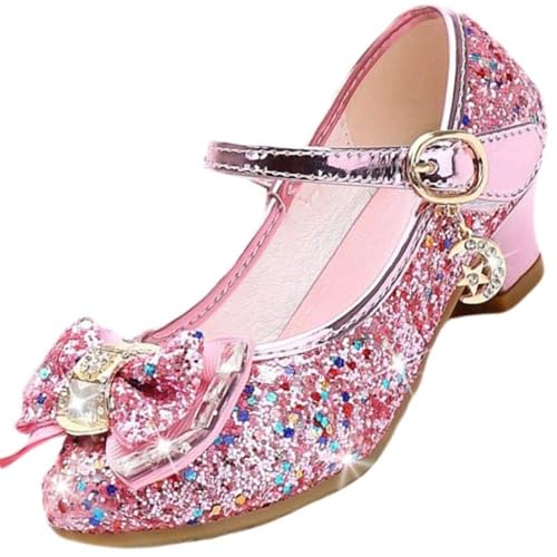 Jasmeko Zapatos Tacon Niña Disfraz Princesa Zapatillas de Lentejuelas Baile para Vestir Fiesta Boda Comunion (1 Pink,27)