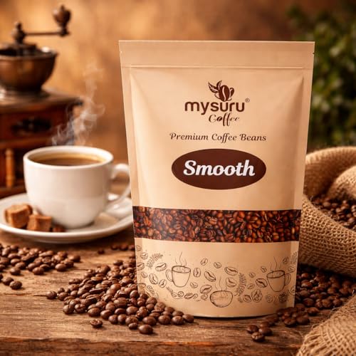 Image of Mysuru Coffee Premium Whole Roasted Beans [750g - SMOOTH] Pure Arabica - 80% | Robusta - 20% Cafe Blend Medium Roast Fresh Single Origin Coffee