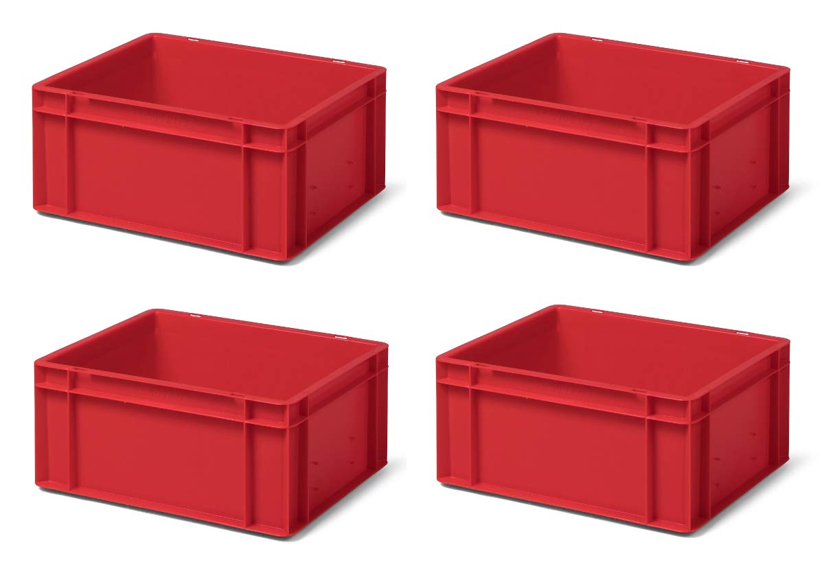 1a-TopStore 4 Stk. Transport-Stapelkasten TK417-0, rot, 400x300x175 mm (LxBxH), aus PP, Volumen: 15 Liter, Traglast: 35 kg, lebensmittelecht, made in Germany, Industriequalität