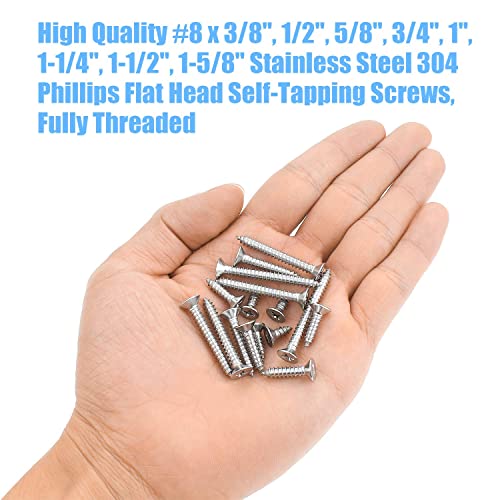 Kit 200 tornillos autorroscantes #8 cabeza plana Phillips acero inoxidable miniatura 4