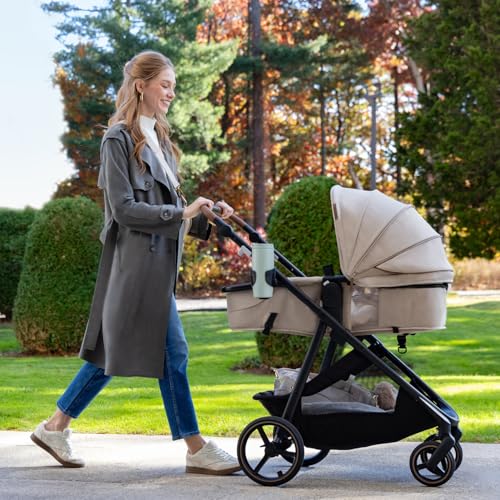 Image of Evenflo Shyft Intuiti+ Stroller with Green & Gentle Fabric (Travertine)