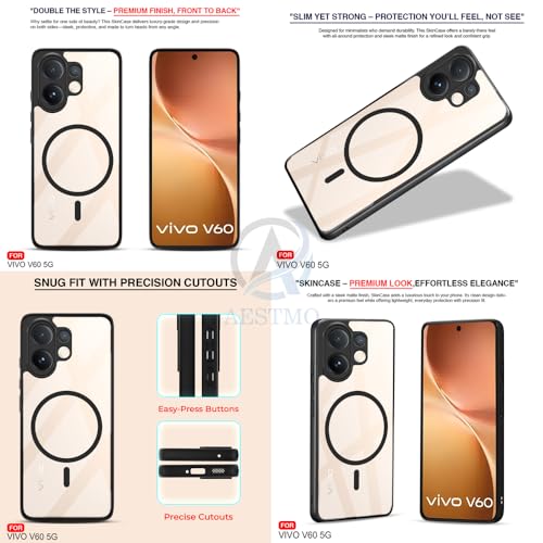 Image of AESTMO Vivo V60 5G / T4 Pro 5G Back Cover | 360 Protection | Crystal Clear Hard Back Transparent | Compatible with MagSafe Accessories (PC+TPU, Black Bumper)