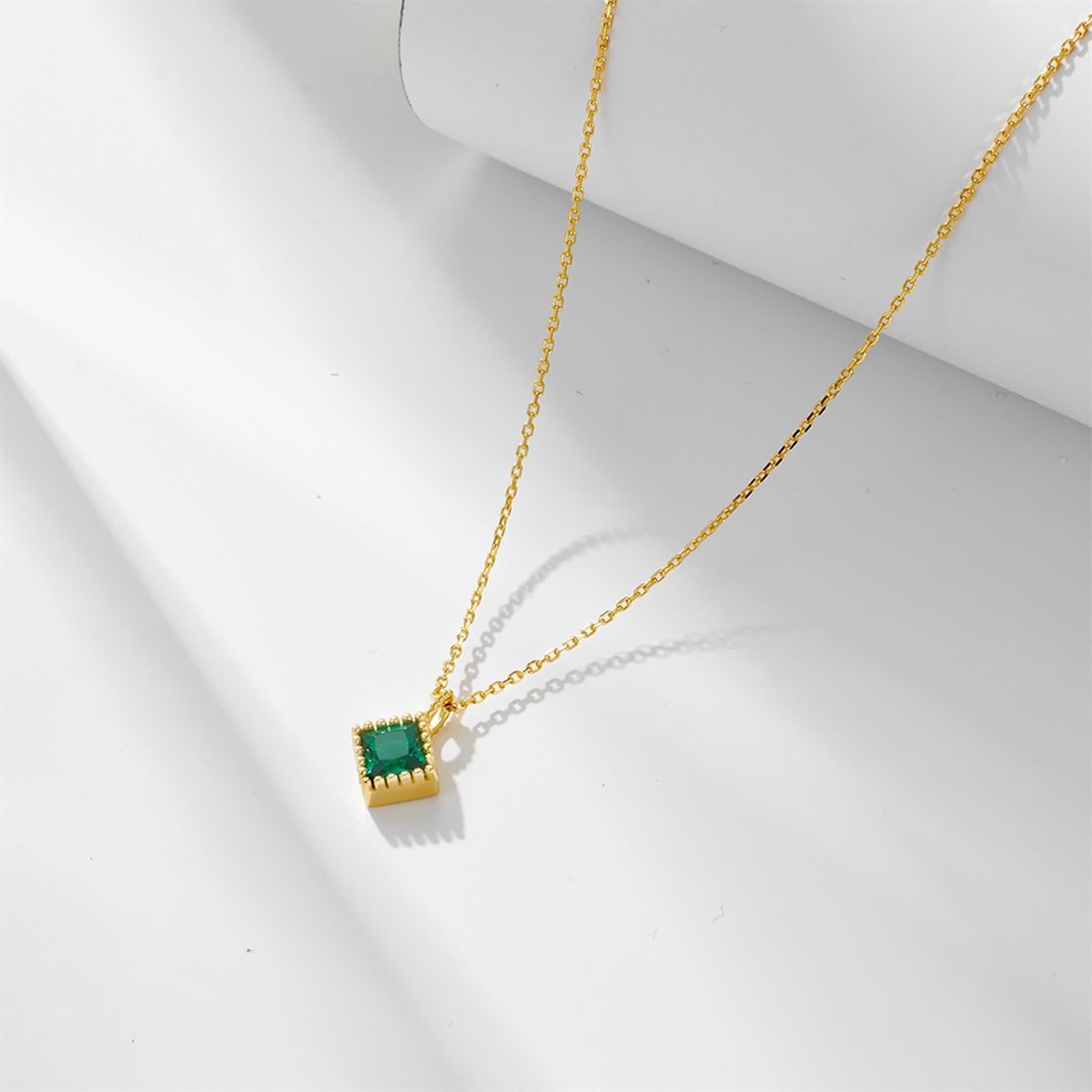 Collane Donna Oro, Collana con Ciondolo Lungo Verde Smeraldo Creato In Laboratorio Catenina Gioielli Vero Oro Giallo 9K/14K/18K Elegante 40+5cm