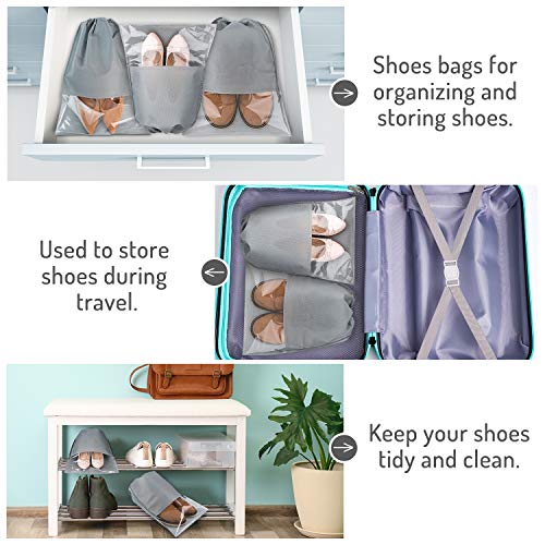 Whaline 15 Pieces Travel Shoe Bag, Large Non-Woven Drawstring Shoes Storage Bags With Transparent Slot For Men And Women (Light Grey) #TOP5