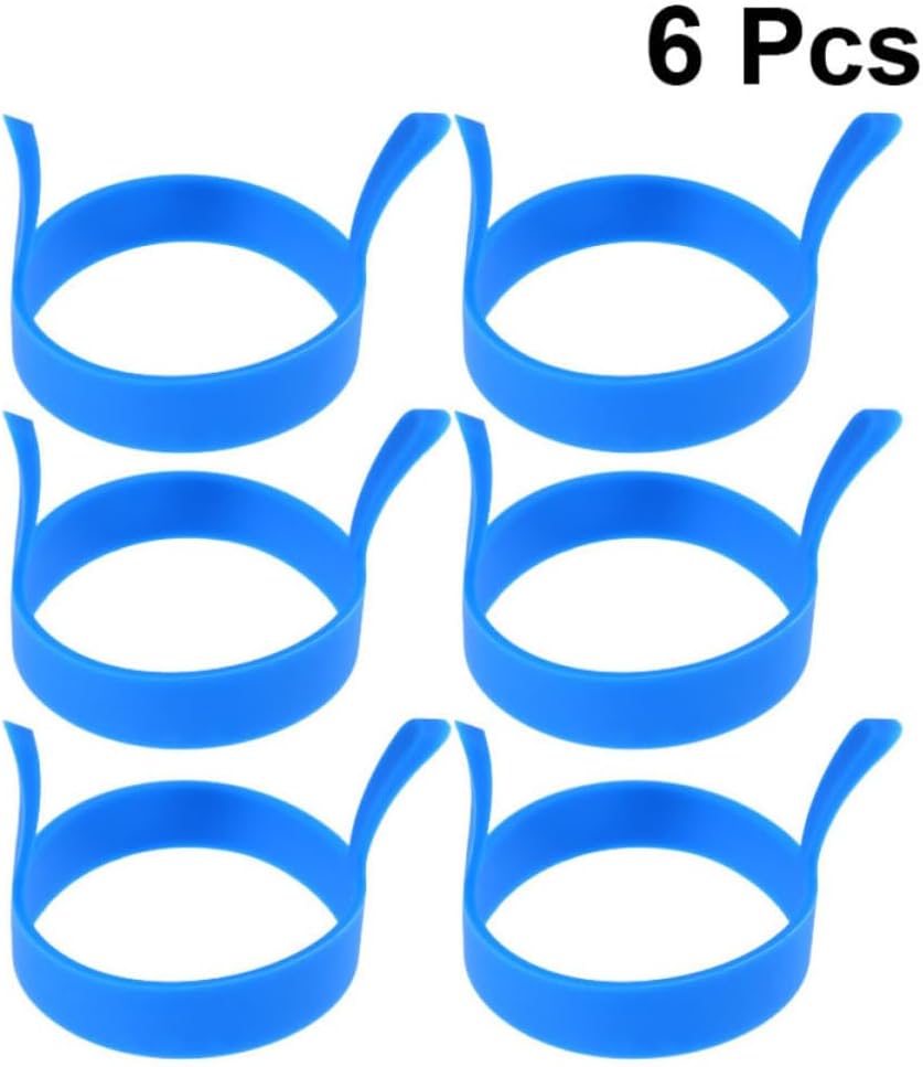 6pcs Shaped Silicone Omelette Ring Mold with Handle Blue
