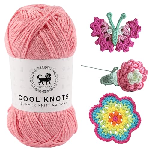 Image of NESTNHAVEN Polyester Cool Knots, Hand Knitting Yarn (1 Yarn Ball 100g) - Luxury Thread For Crochet, Amigurumi, Embroidery, Toys, Garments, Flowers and Hobby Projects (Baby Pink)