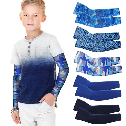 Mlurcu Baseball & Basketball Arm Sleeves for Kids - 5 Pairs UV Sun Protection & Cooling Sleeves for Boys & Girls Outdoor Sports