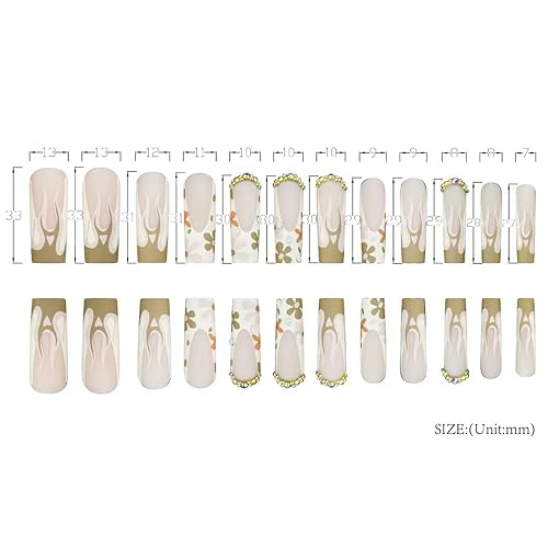 Miniatura 3 de Magrace Uñas postizas largas cuadradas a presión, uñas postizas grises, puntas francesas con diseños, 24 uñas adhesivas para mujer