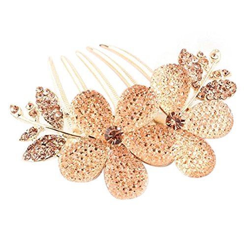 Polytree Fashion Charm Women's Hair Barrettes Flower Crystal Rhinestone Hair Clip Comb (Champagne)