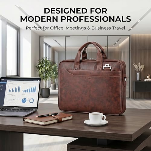Image of EXIM Prime Laptop Bag for Men Office Use| Office Bag for Men| Vegan Leather Laptop Messenger Bag| Fits Up to 15.6 Inch Laptop| Business Briefcase with Handle and Shoulder Strap