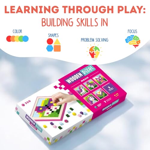 Image of CUBIKA Mosaic Wooden Pixels - Montessori Puzzle for Toddlers - 250-Piece Wooden Puzzles for Toddlers- Educational Travel-Friendly Kids Puzzles Ages 2-4 - FSC Wood, German Water-Based Paints