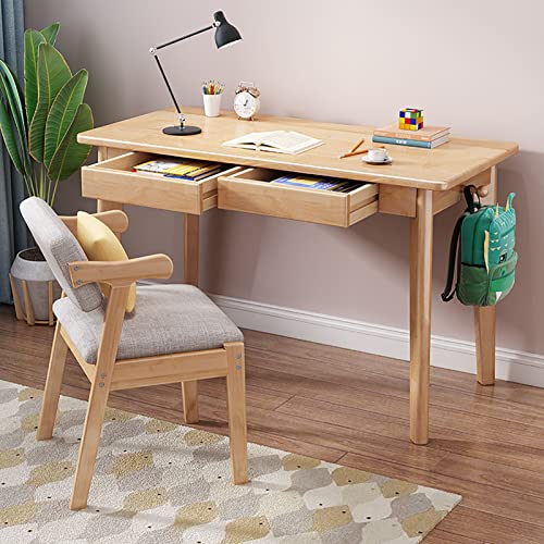 SXZenSpace Escritorio de Madera Maciza con cajones, Mesa de Estudio y Trabajo para Ordenador de Estilo Moderno de Mediados de Siglo, estación de Trabajo Sencilla para Oficina en casa con ganc