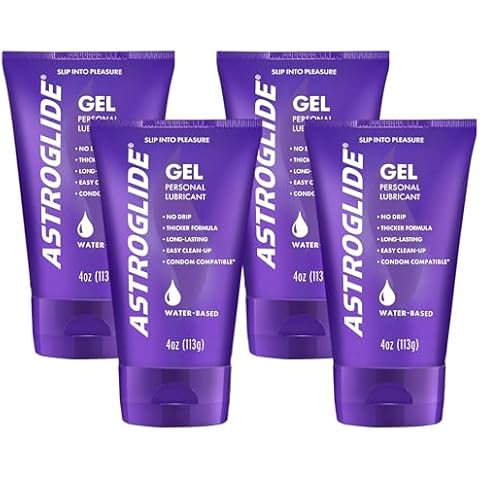 Astroglide Gel, Water-Based Lubricant Sex Gel for Couples, Men and Women (4 oz.) | Stay-Put Personal Lubricant | Long-Lasting Sex Lube | Condom Compatible | Made in The USA (Pack of 4) Cover